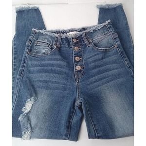 Black Label Womens 7 Jeans Raw Hem Button Fly Whiskering Stretch